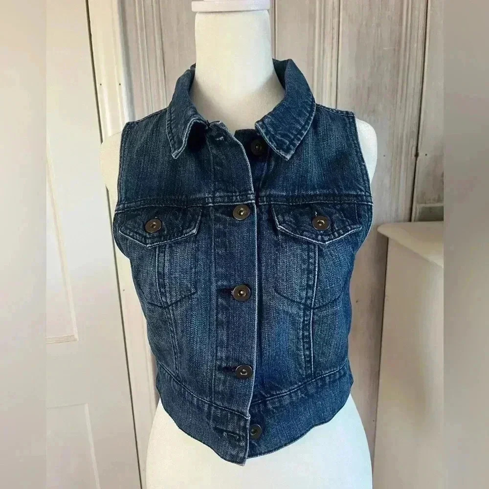 y2k forever 21 Denim waistcoat vest Western Boho Cottage Core coastal cowgirl XS